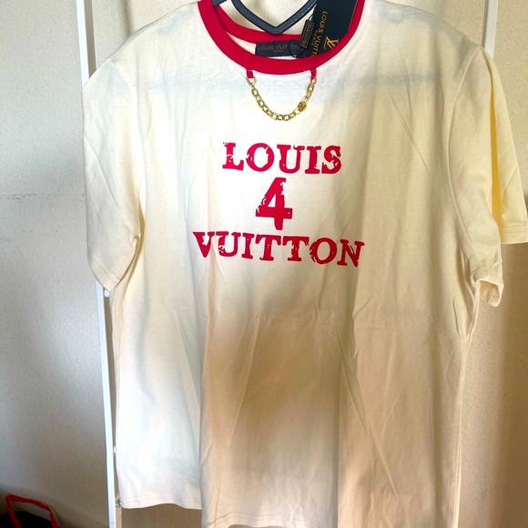 Louis Vuitton Red and Cream T-Shirt with Gold ChainP2P 21 X 23 “